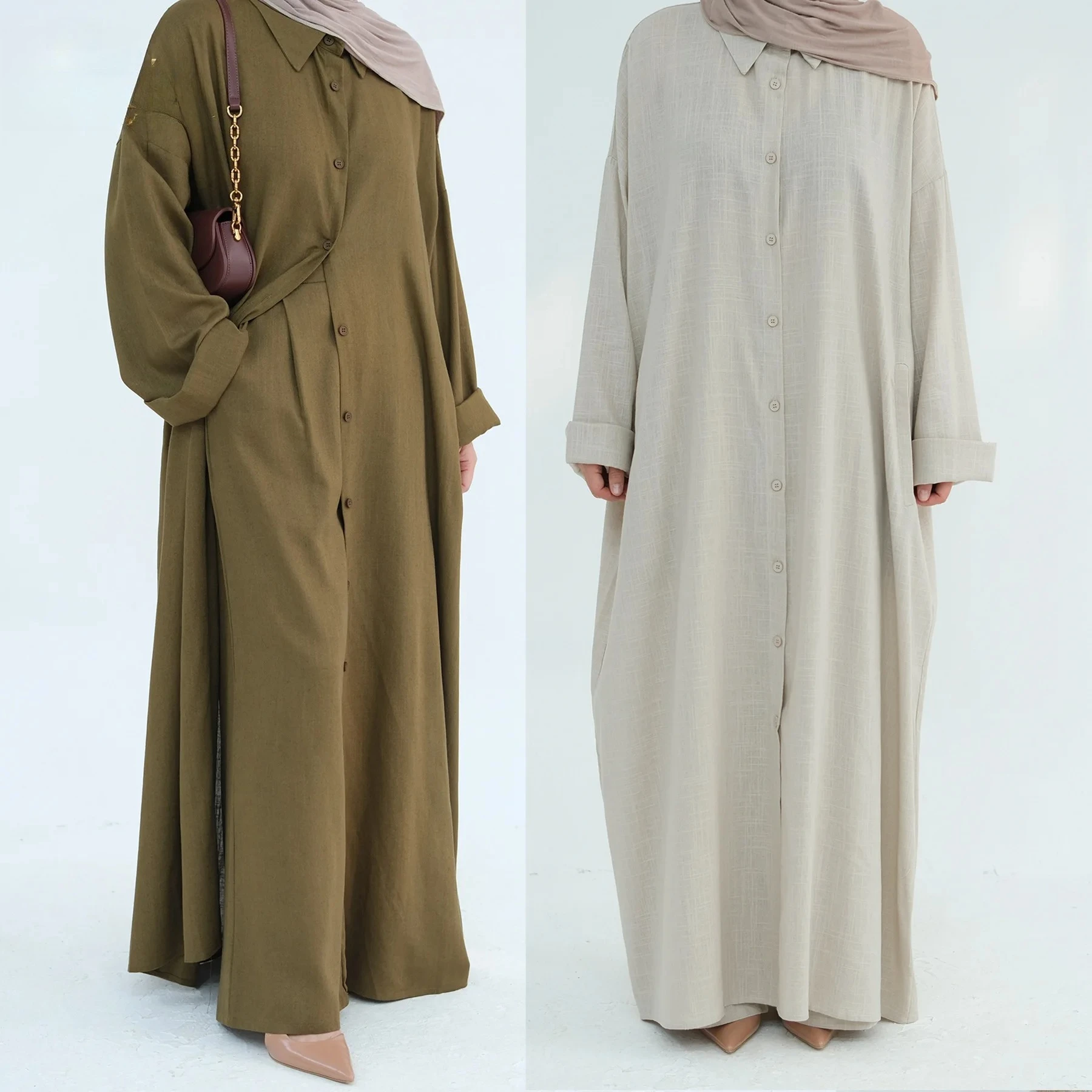 

Cotton and Linen Solid Color Two-piece Set LR924