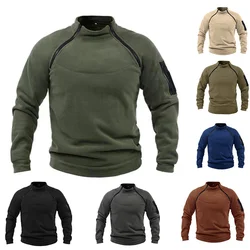 Sudaderas tácticas para hombre, ropa deportiva para exteriores, chaqueta con cuello de pie, jersey de Color sólido, Tops casuales gruesos de lana a prueba de viento