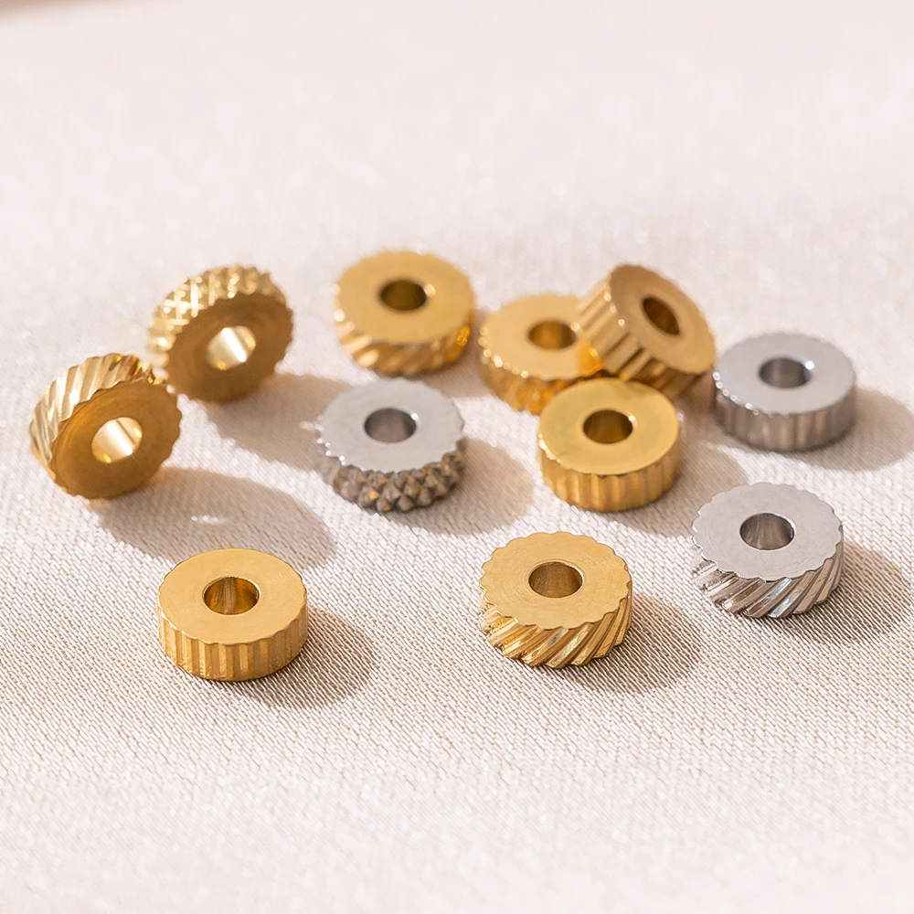 20Pcs/Lot Stainless Steel Texture Flat Beads Spacer Beads For DIY Bracelets Necklace Jewelry Making Supplies Finding Accessories