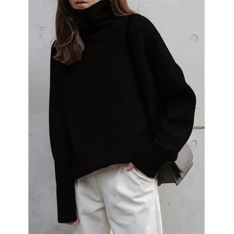 High Neck Sweater For Women Loose Leisure Thick Cashmere Pullovers Autumn Winter Knitted Women\'s Long Sleeve Top Turtleneck 2024