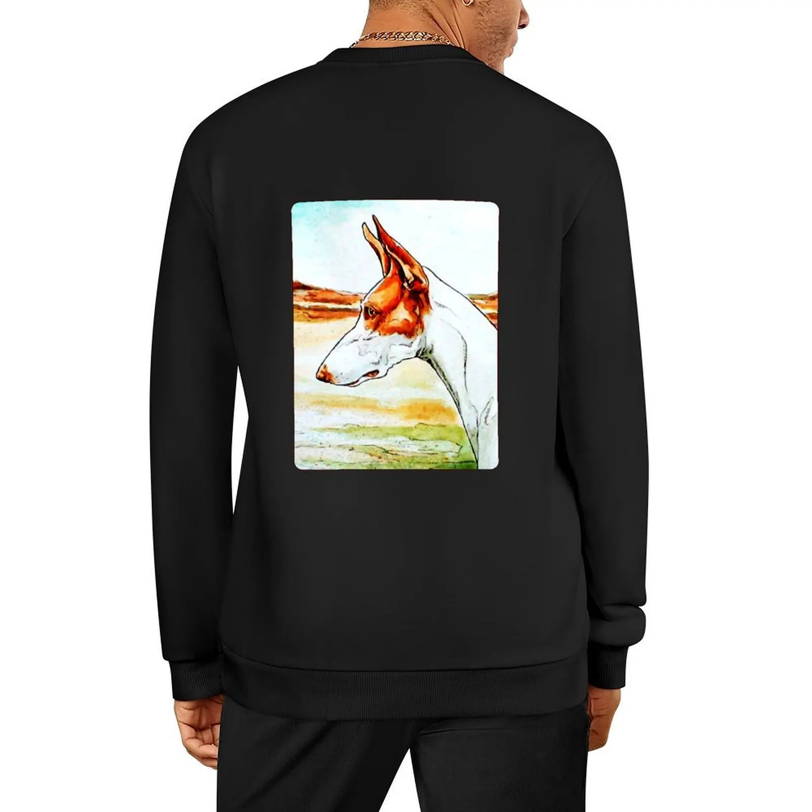 

Ibizan Hound. Watercolour. Pullover men clothing anime clothing clothes for men men's coat hooded sweatshirts