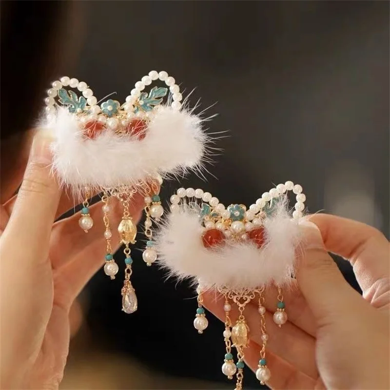 

Lion Awakening Tassel New Year Hairpin Side Clip Back of the Head Clip Hanfu Daily Accessories Red Cute Headwear Chinese Style