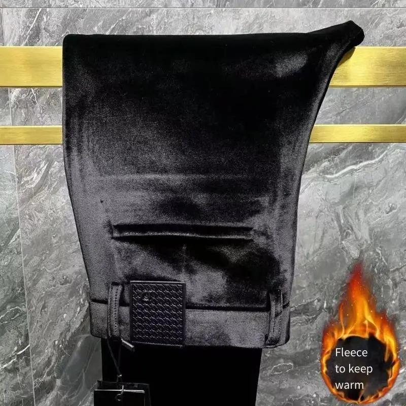 

Мужские осенние и зимние эластичные прямые повседневные брюки золотого бархата, модные универсальные красивые утепленные теплые брюки на флисовой подкладке