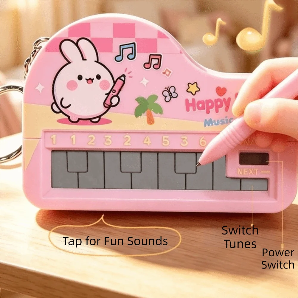 Portable Electronic Piano Keychain Built-In Sound Cartoon Rabbit Music Sounding Keychain Penguin Novelty Musical Bag Charm