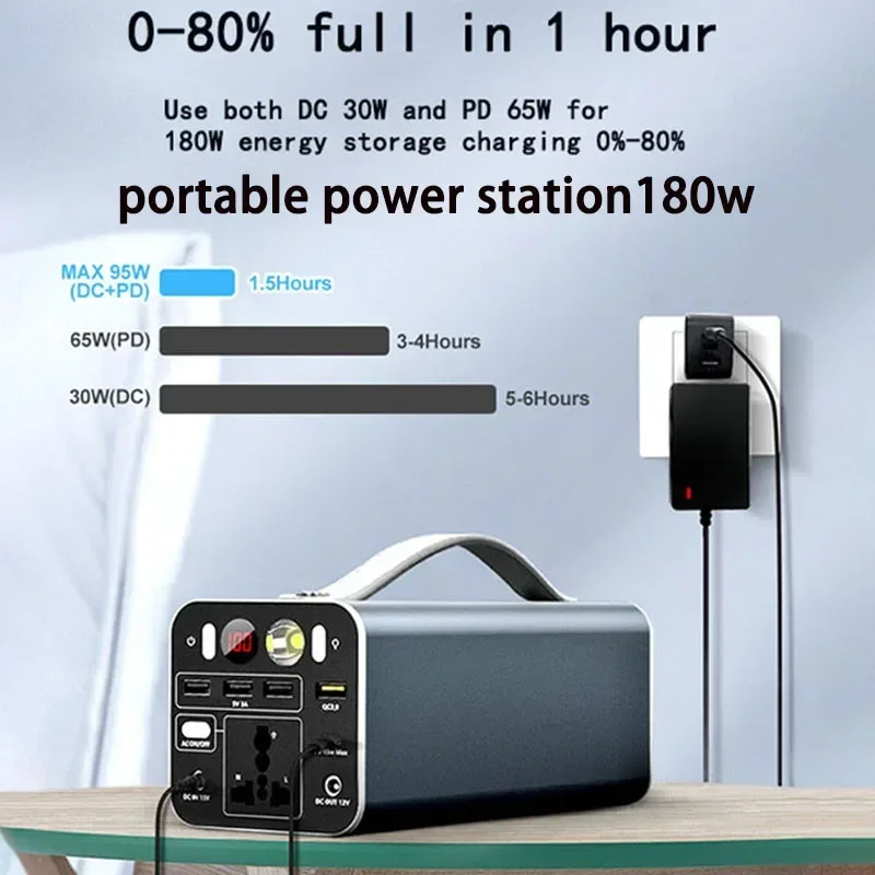 for Outdoor Camping 150W 180W 300W Portable Power Station Supply 42Ah-90Ah Solar Generator External Spare Battery Powerbank