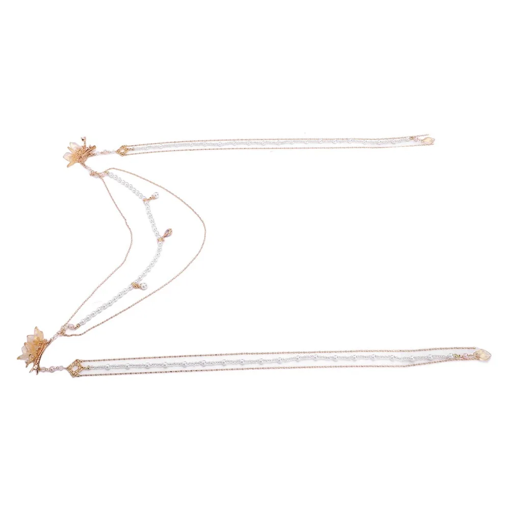 

Pearl Chain Long Tassel Hair Clip Long Tassel Gold Color Tassel Hair Accessory Elegant Design Stylish Unique Flower Hair Clip