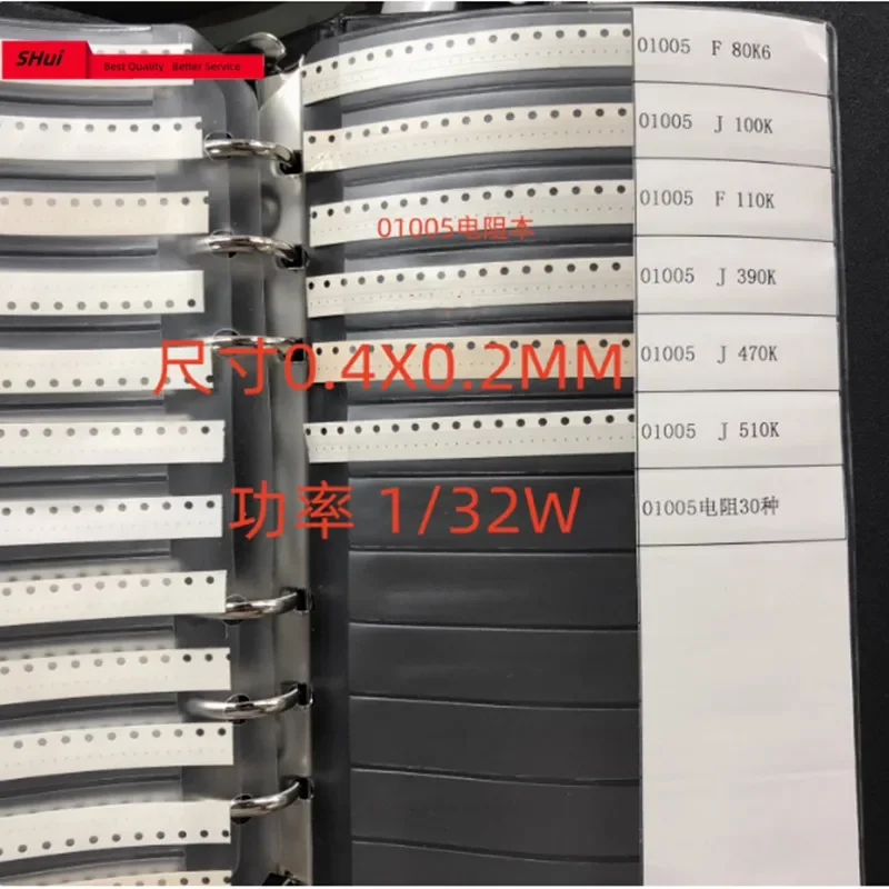 

Patch Resistor Package 01005 1% 5% 0R 1R 10R 22R 100R 1K 4.7K 10K 100K1M 10M 30 Kinds 10 Each