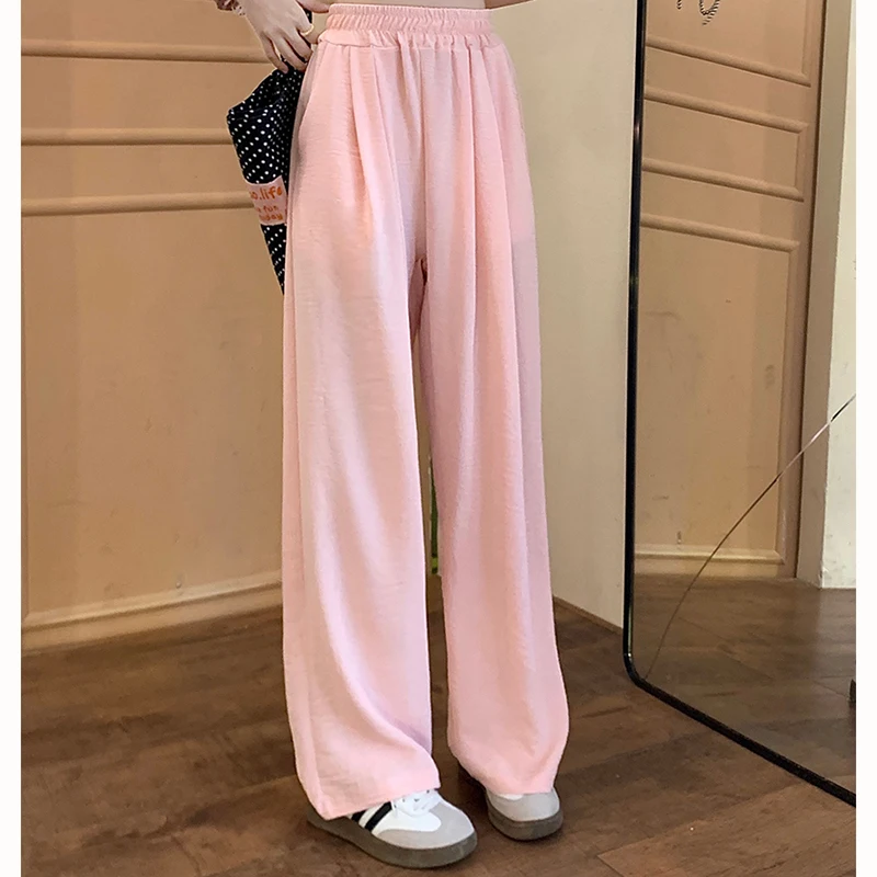 Women Summer Casual Streetwear Pants Lady Fashion Streetwear Baggy Wide Leg Trousers Female High Waisted Straight Leg Joggers