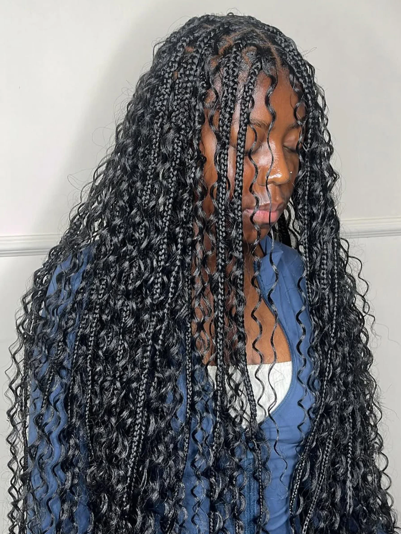 Synthetic Boho Braided Wigs Knotless Box Braids Wigs With Curly Hair Ends For Black Women Full Lace Wigs Cornrows With Baby Hair