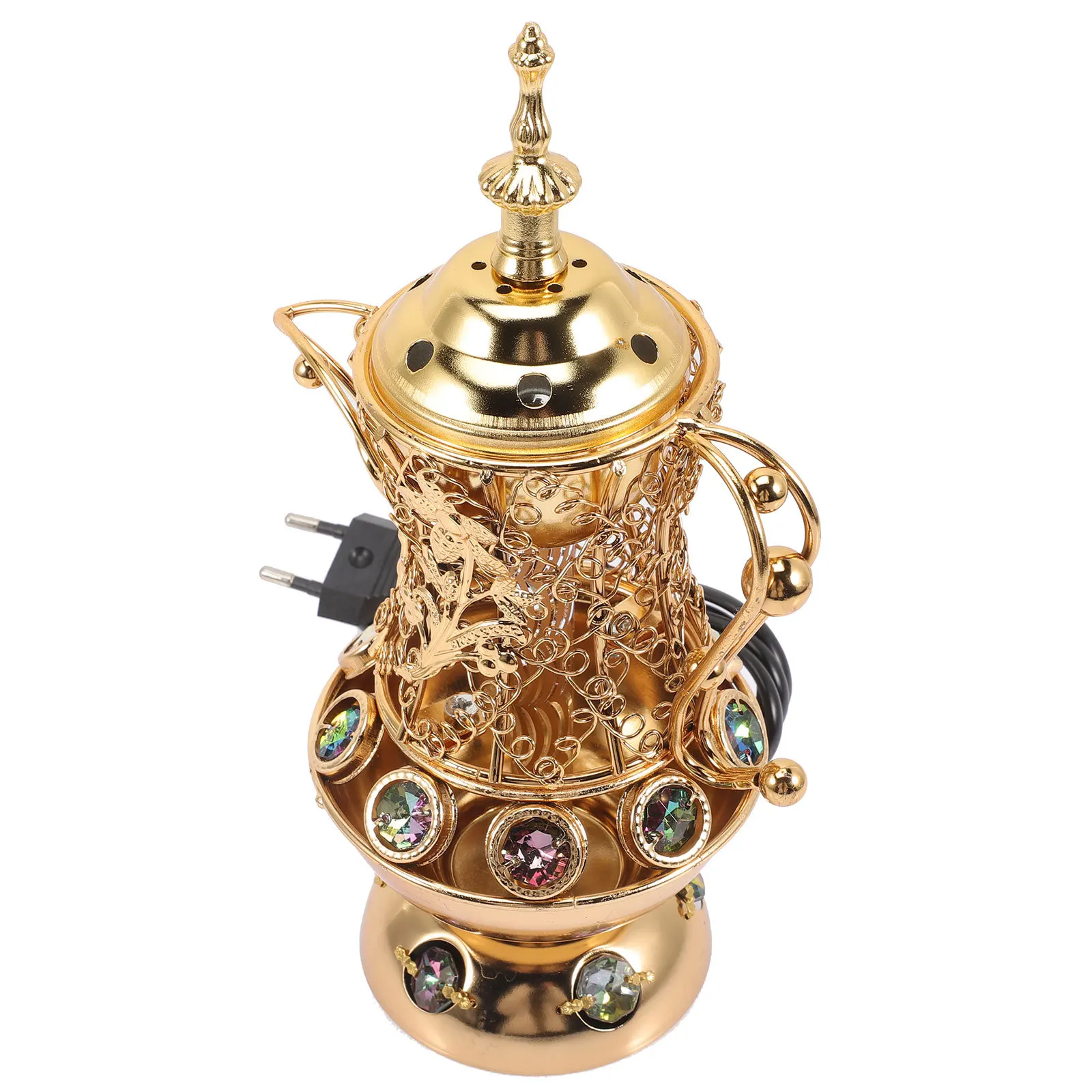 

Incense Burner Vintage Iron Aroma Burner Portable Table Censer Holder Decorative Ornament Eu Plug Church Holder