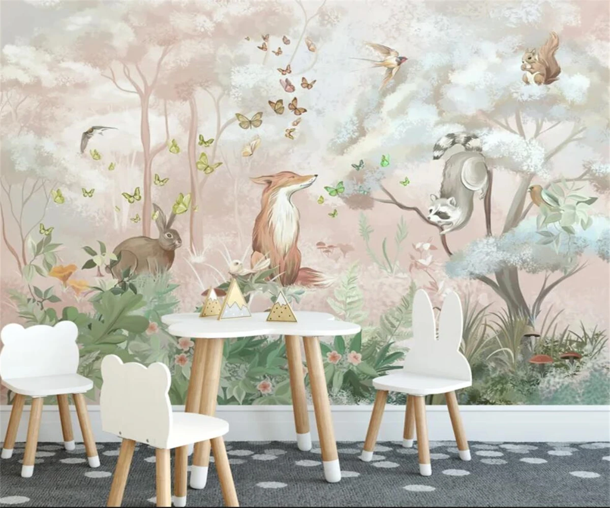 

Beibehang на заказ новейшая детская комната фон животное мультфильм лиса дерево спальня гостиная украшения обои