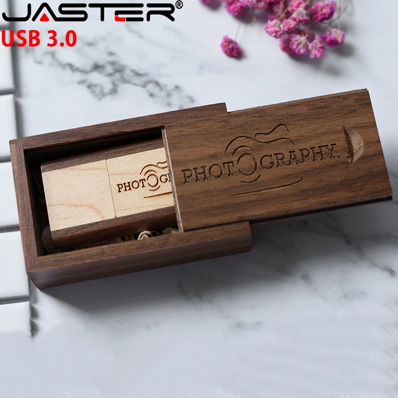 

Флешка JASTER USB 3.0, бесплатный индивидуальный логотип, деревянная коробка, флэш-накопитель для фотостудии, подарок, ручка, вращающаяся, 128 ГБ, 64 ГБ, 32 ГБ