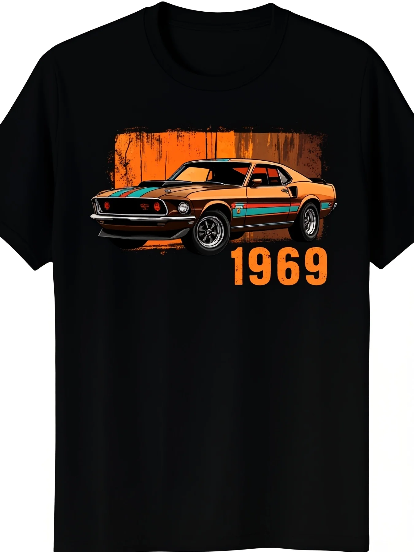 Men's Vintage 1969 Muscle Car Graphic Tshirt Retro Automotive Art Print Soft Breathable Regular Fit Short Sleeve Crew Neck Tee for Casual All Season Wear Retro Tshirt ERetro Casual Short-sleeved T-shirt with a Round Neck and Printed