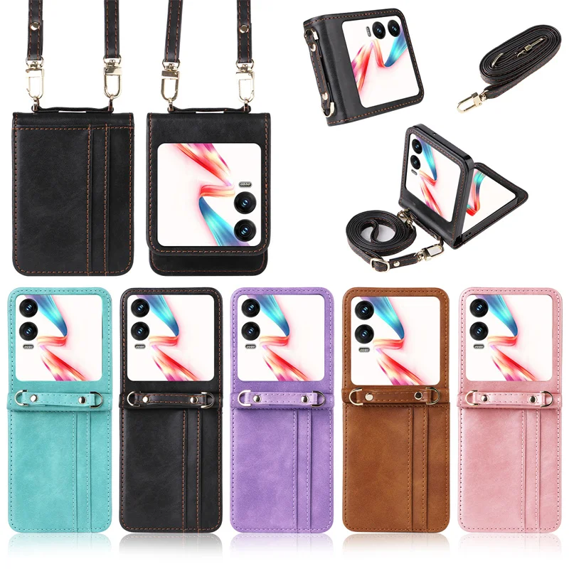 Lanyard Integrated Shockproof Card Slot Leather Case For Tecno Phantom V Flip2 Flip 2 Anti-Scratch Protective Phone Cover