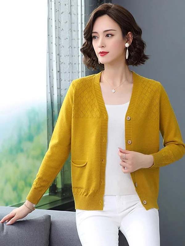 Trendy Color Block Lazy Style Knitted Sweater Coat Autumn Winter New Women's Fashion Outerwear V-Neck Long Sleeve Button up C...