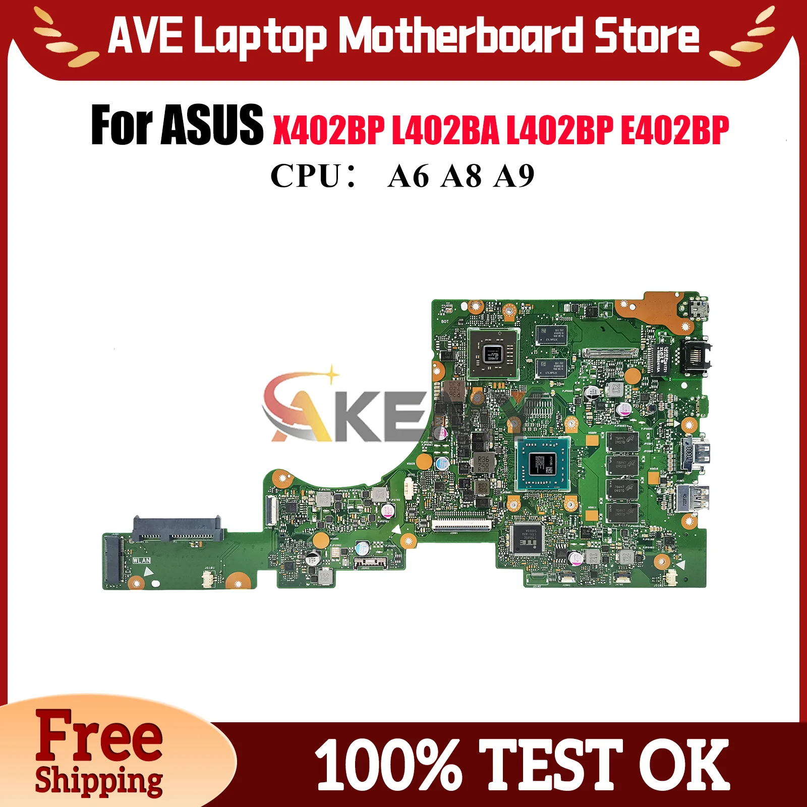 

E402BP Laptop Motherboard For ASUS EeeBook E402B X402BA L402BP E402BP X402BP L402BA Mainboard W/ A6 A8 A9 CPU tests OK fast ship