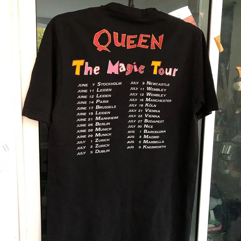 Queen Band Short Sleeve T-Shirt Print Down Shoulder Loose Vintage FOG High Street T-Shirt, Front Shoulder Black - Queen Band 3XL