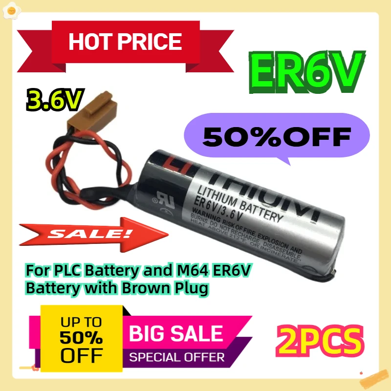 

3.6V 2pcs For PLC Battery and M64 ER6V Battery with Brown Plug
