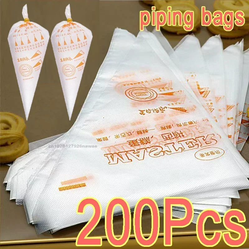 Bolsa desechable para repostería y crema, bolsa para manga pastelera, herramientas de decoración de pasteles, tubería para magdalenas, accesorios de cocina para hornear, 200/100 Uds.