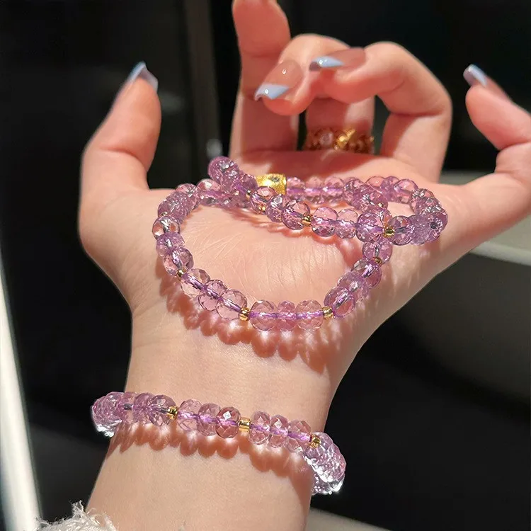 

Исцеляющий браслет из натурального аметиста — кристалл Болливианского глубокого фиолетового цвета для снятия стресса и духовного баланса