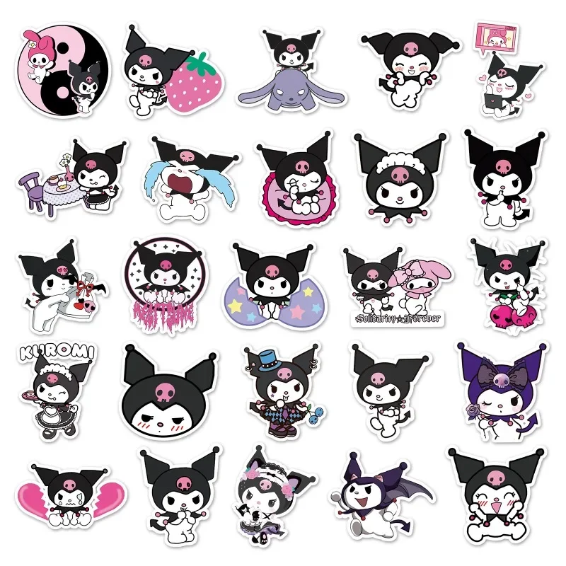 MINISO 50pcs Sanrio Stickers Cute Kuromi Sticker for Laptop Girls Anime Stickers Kids Toys