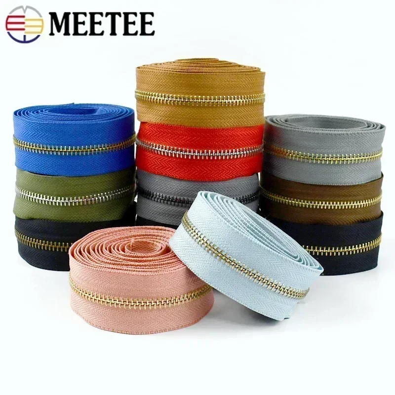 1-5Yards 5# Metal Zipper Roll Clothes Sewing Zippers for Bag Decorative Colorful Zip Tape Backpack Shoes Zips Closure Repair Kit