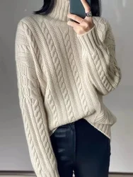 Women's plus Size Turtleneck Twist Sweater 100% Pure Cashmere Warm Padded Comfortable Fit for Autumn Winter New Arrival