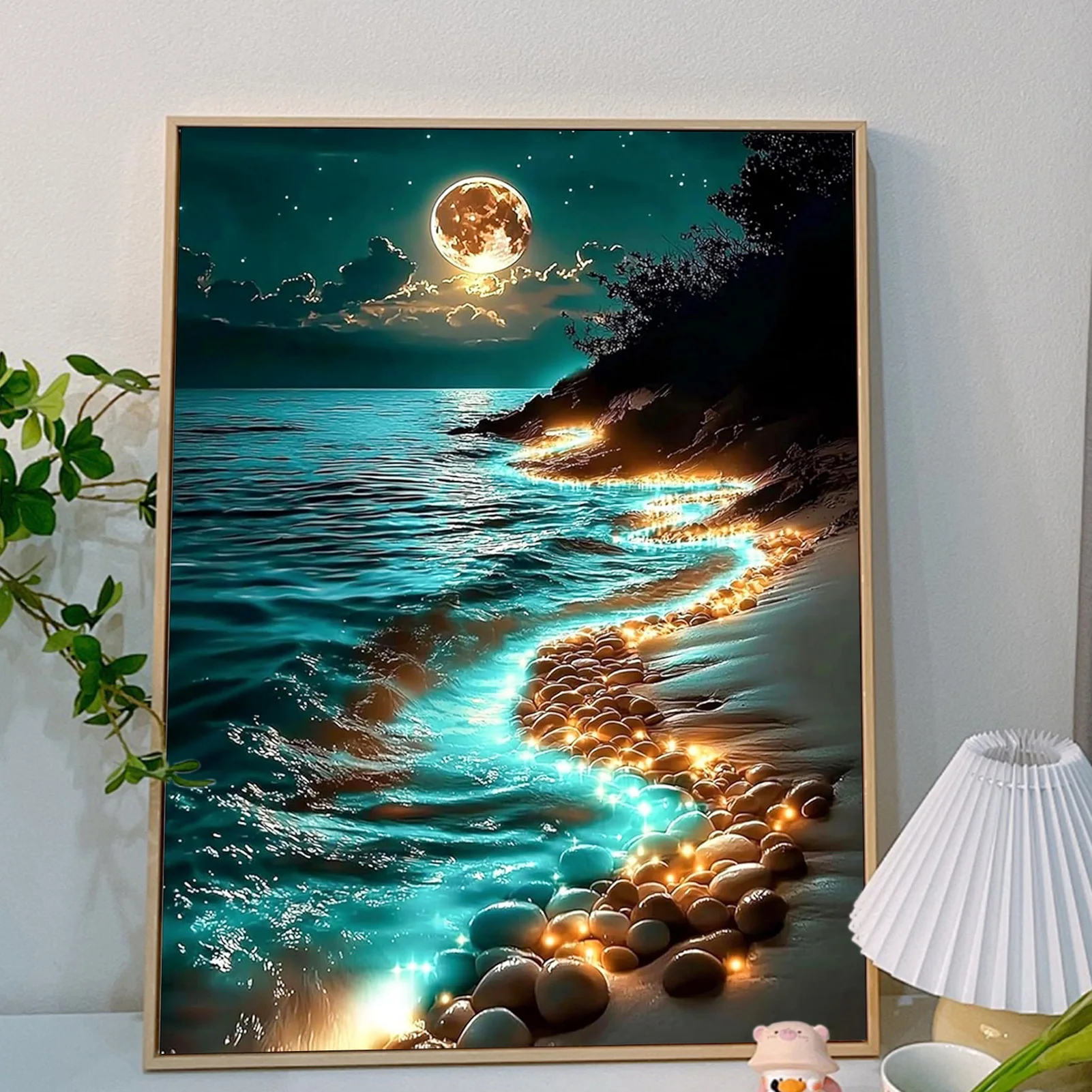 1pc Night Beach Theme Acrylic Painting Set | 40X50Cm/15.75X19.68 Inch, Includes Brushes & Paints, Perfect For Home Decor & Gi