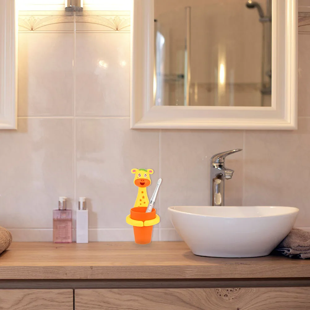 

2Sets Plastic Toothbrush Cup Rack Punch-Free Installation Healthy Eco-Friendly Cartoon Style Mouthwash Cup Rack