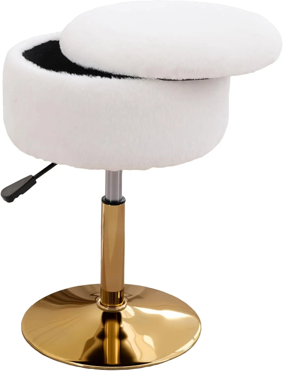 

Adjustable Vanity Stool with Storage, Swivel Ottoman, Gold Base, White