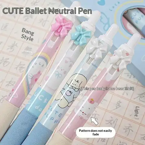 4 Pcs Black And White Bow Press Pen Soft Grip Super High Value 0.5mm Brush Question Quick Drying Press Cartoon Neutral Pen.