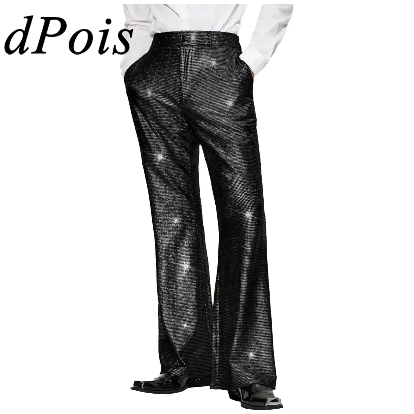 

Брюки для мужчин 70-х 80-х годов Диско-наряд Клубные блестящие расклешенные брюки с блестками Расклешенные брюки Широкие брюки Мужской костюм для джазовой танцевальной вечеринки