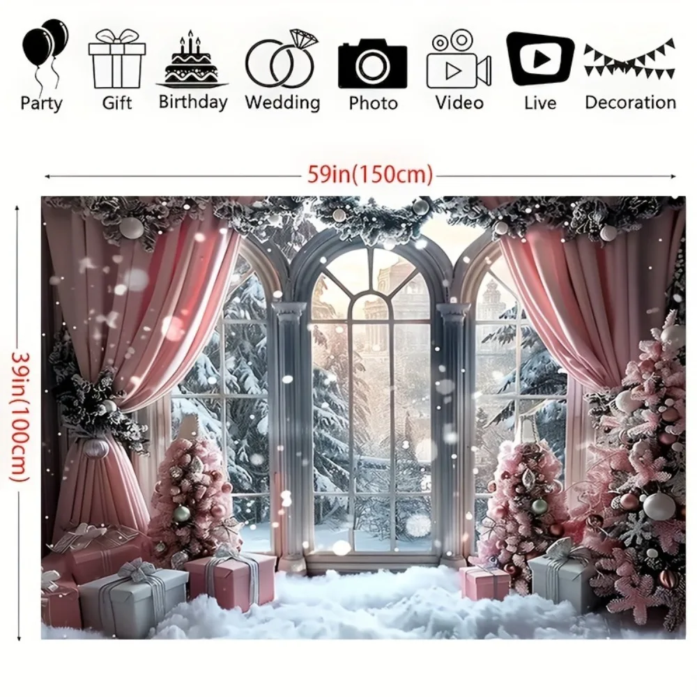 Pink magic charming snow background Christmas tree and gifts suitable for living room, outdoor decoration