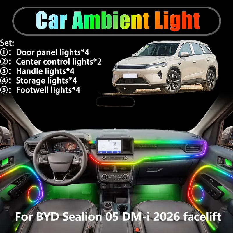 

For BYD Sealion 05 DM-i 2026 facelift SUV 2/18 in 1 Car ambient lighting Led trunk interior led lights USB RGB Ensemble Streamer