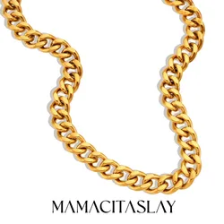 MamacitaSlay 12mm 13mm Hip Hop Thick Cuban Chain Necklaces Women Men 18k Gold Plated Punk Choker 316L Stainless Steel Jewelry