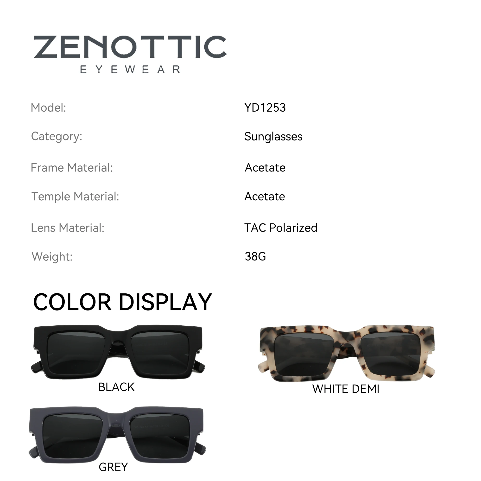 ZENOTTIC 2025 Polarized Sunglasses Women Men Vintage Acetate Shade for Fishing Driving Sun Glasses YD1253