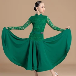 Girls Ballroom Dance Clothing Long Sleeves Dress For Standard Waltz Modern Dancing Competition Suit Training Costume VDL290