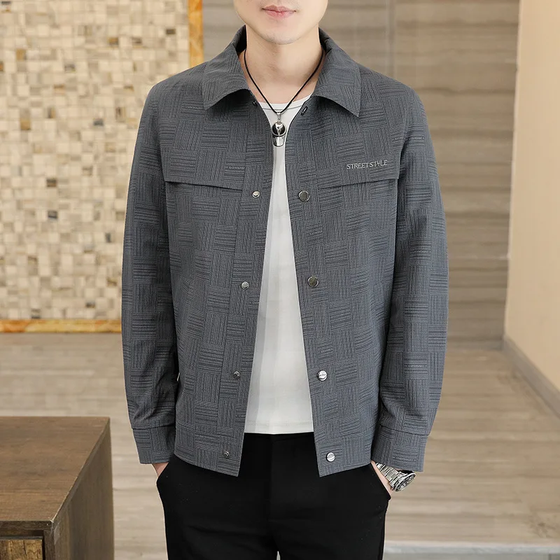 

Men's Casual Collared Jaet Top Spring Autumn New Sle Korean Version Cotton Blend Fabric Regular Sve Length for Middle ...