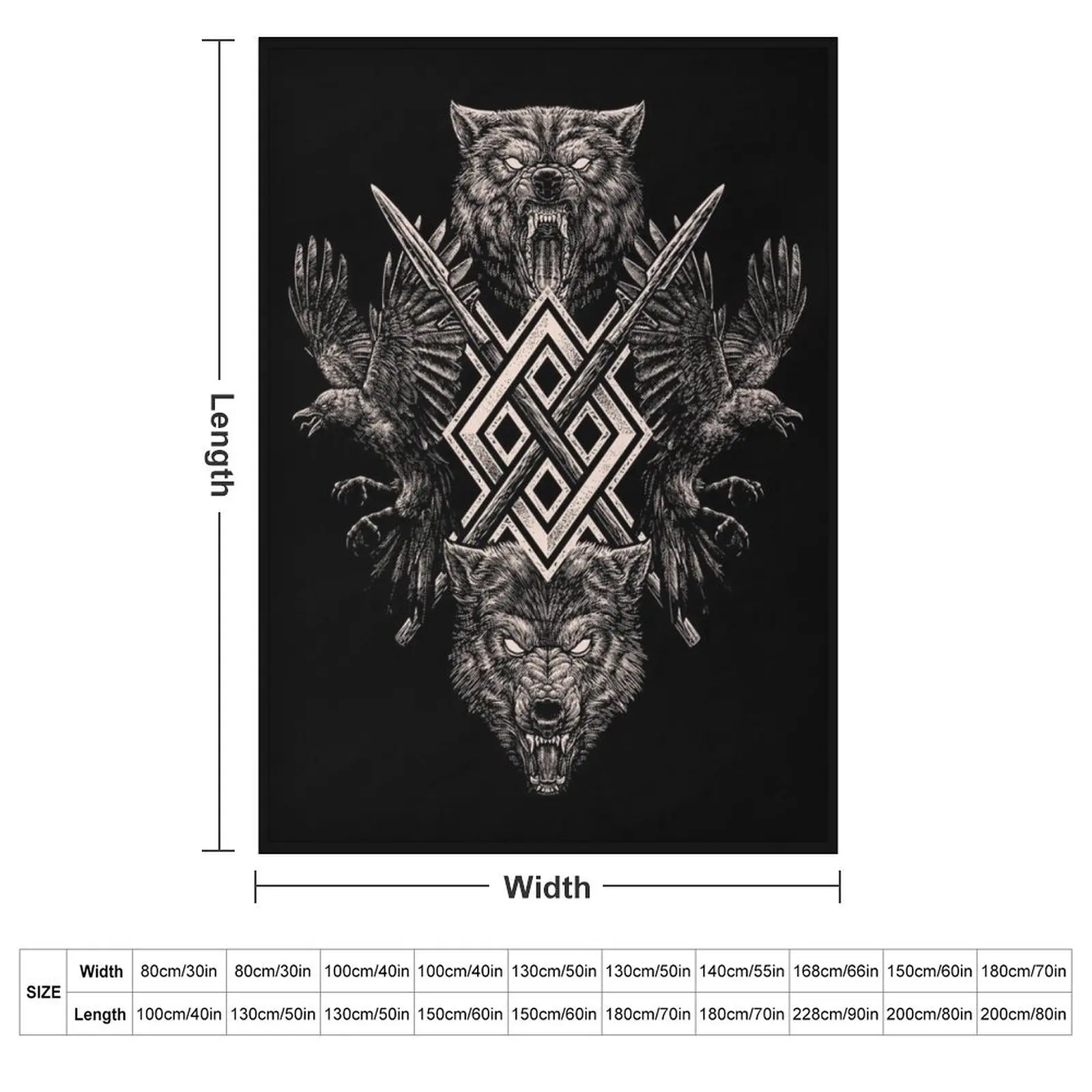 Viking Wolf Raven of Odin Geri Freki Huginn Muninn Norse Mythology Gungnir Throw Blanket Decorative Sofa Retros Blankets