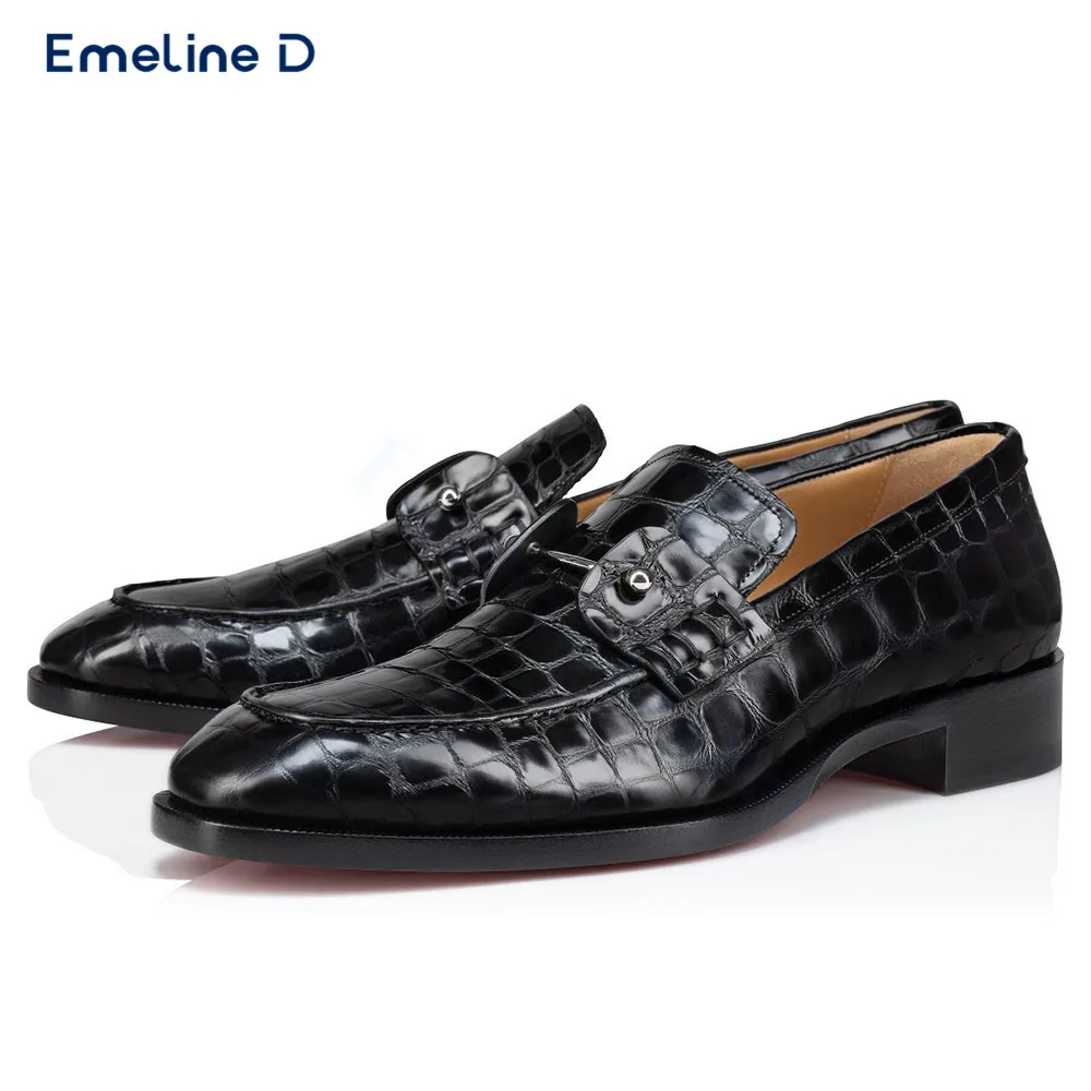 Black Stone Pattern Business Loafers Silver Needle Ball Slip-On Thick Heel Leather Casual Shoes High Quality Trendy Men's Shoes