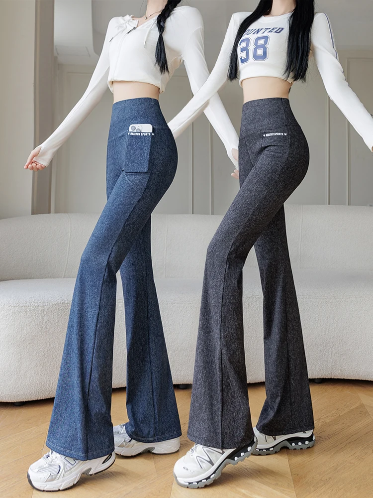 Pantaloni da yoga in denim foderati in Fce a vita alta Pantaloni bootcut da donna Pantaloni lunghi chic dimagranti per il controllo della pancia