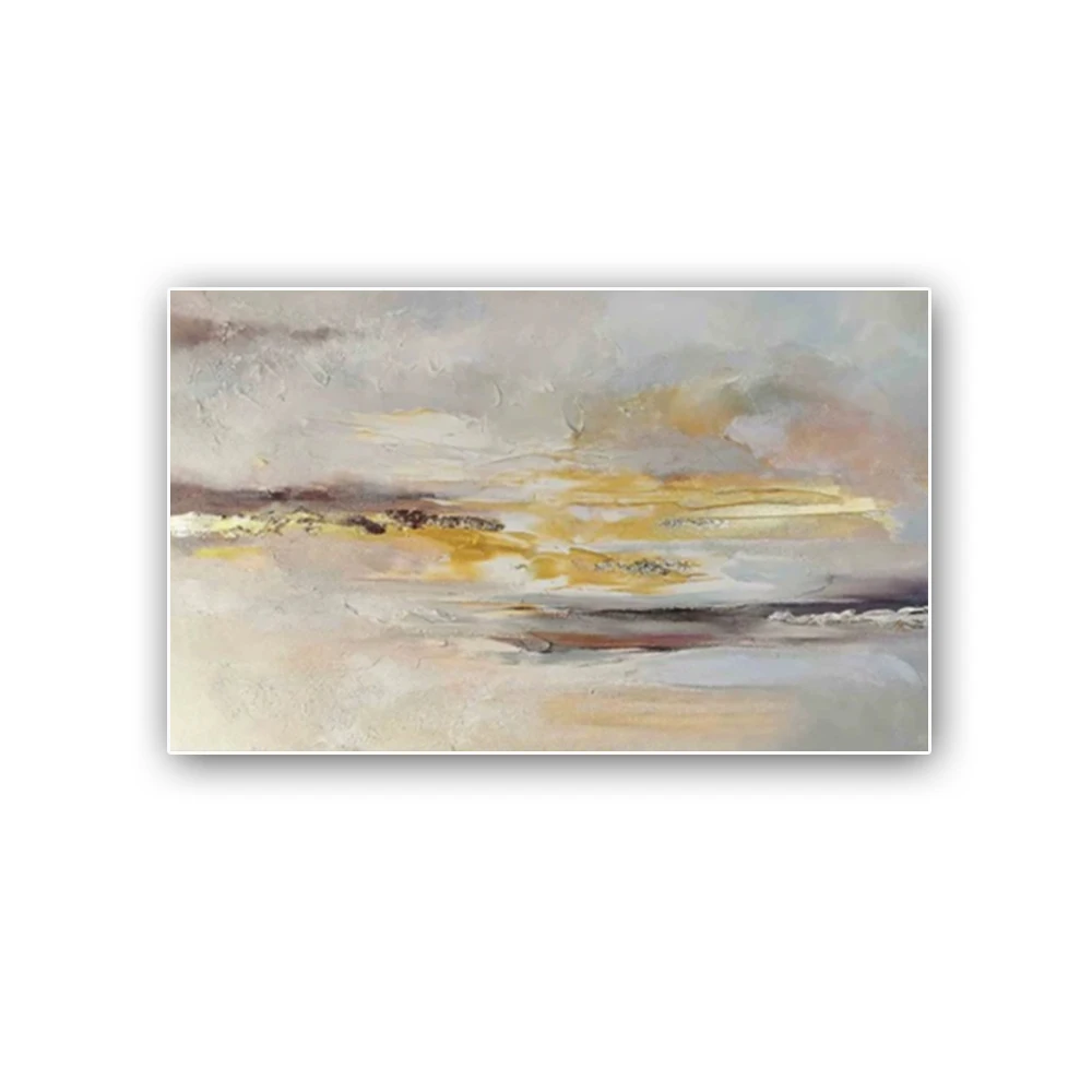 

100% Hand-painted Oil Paintings Gray Gold Logo Pattern Design Wall Art Canvas Paint Modern Home Decor Living Room Wall Painting