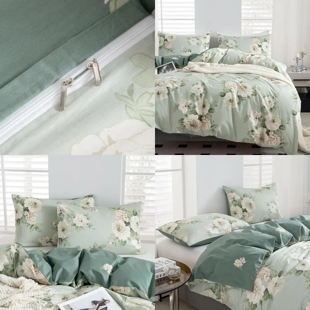 

Queen Size Floral Duvet Cover Set - Premium Cotton, Reversible Chic Peony Design with Zipper Closure