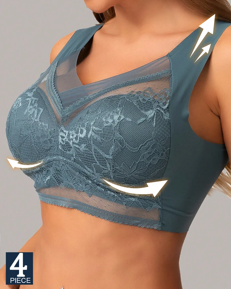 FINETOO 4Pcs Plus Size Sexy Crop Tank Top Seamless Bra Push Up Women Bras Wireless Bralette Femme Underwear Sports Lace Lingerie