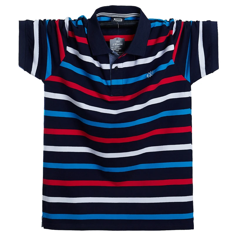 Men Polo Shirt Summer Men's Casual Breathable Plus Size 5XL 6XL Striped Short Sleeve Polo Shirt Pure Cotton Fashion Men Clothes