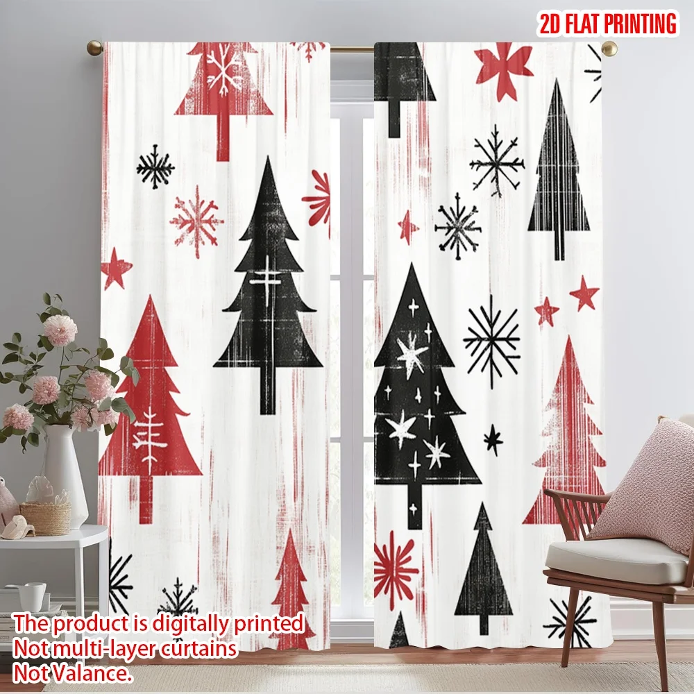 2pcs,2D plane printing Popular Curtains Christmas Trees Snowflakes Ornaments Durable Polyester (without rod) Versatile All Ldeal