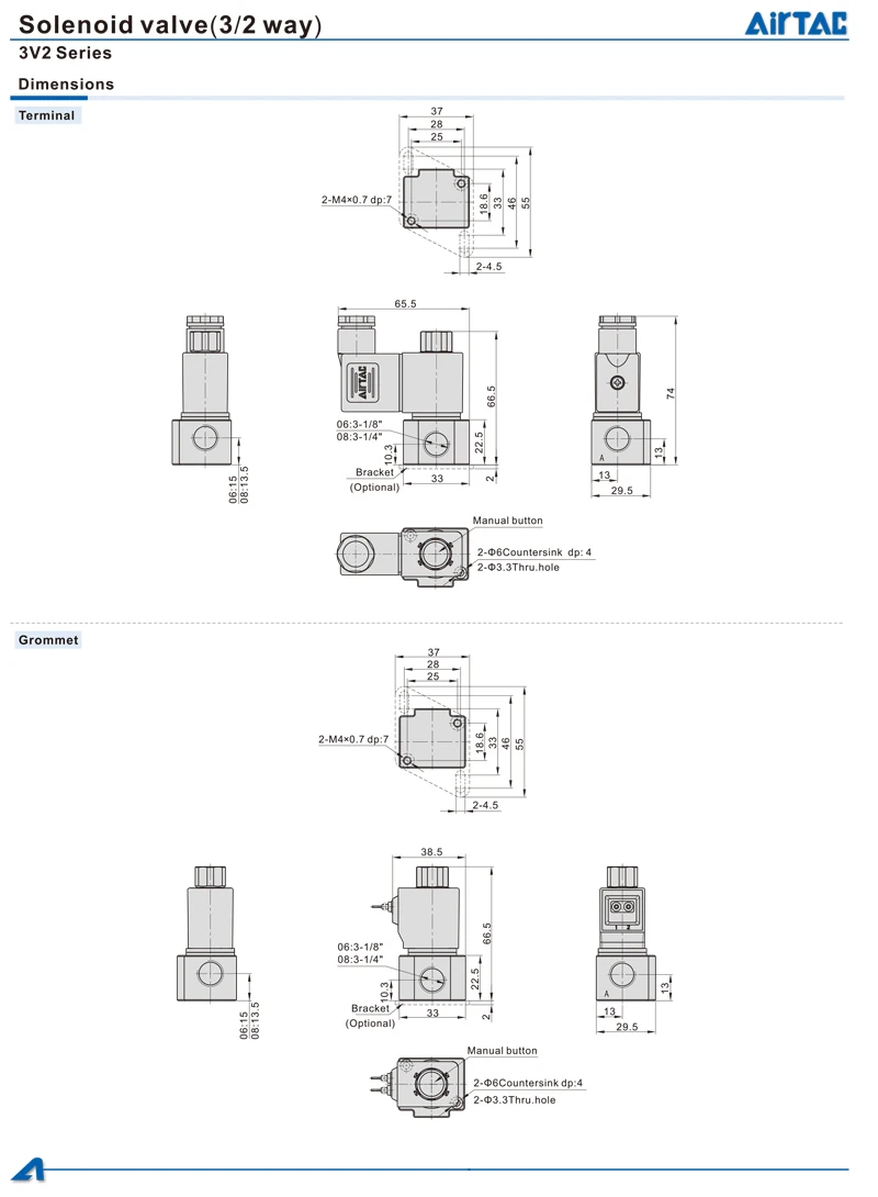 Airtac 3V2-06 3V2-08-NO 3V2-08-NC 1/4" 3V208 3/2-Wege- normalgeschlossenes Pneumatik-Magnetventil – Detail 6