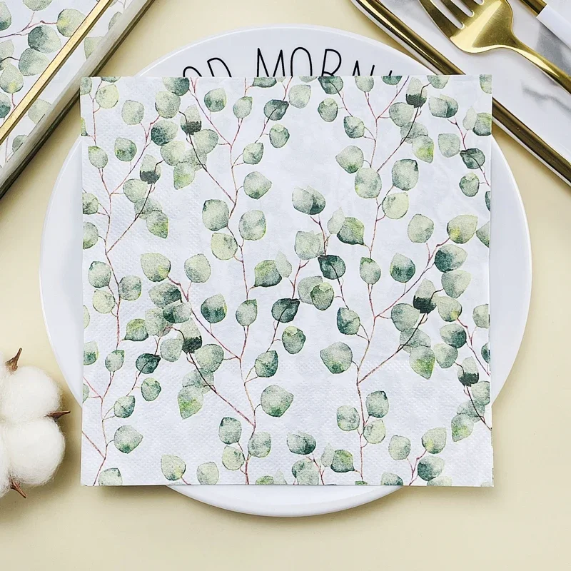 

Printed Napkin Forest Eucalyptus Leaves Coloured Paper Napkins Hotel Restaurant Table Decoration Wine Glass Flower Paper 20pcs