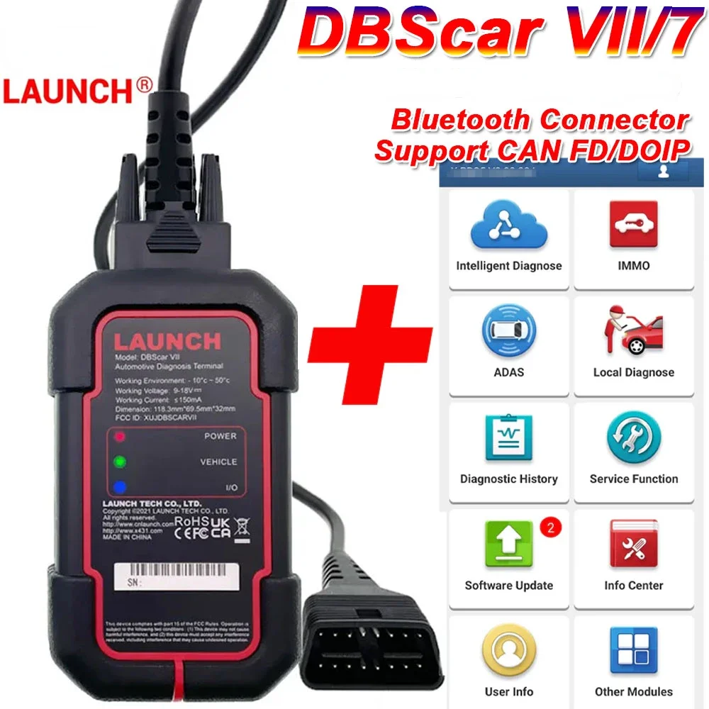 

Launch X431 DBScar VII DBScar7 Bluetooth Connector DBSCAR Code Scanner Support Doip CAN FD Protocol for DZ XD Prog