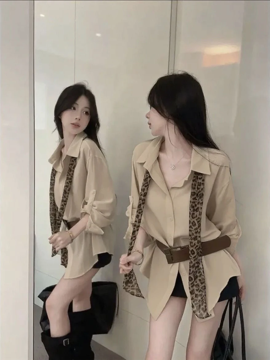 

OL Sle Loose Long Sve Women's irt 2025 Early Autumn Faion Thinming Belly Covering Breathable Polyester Casual irt